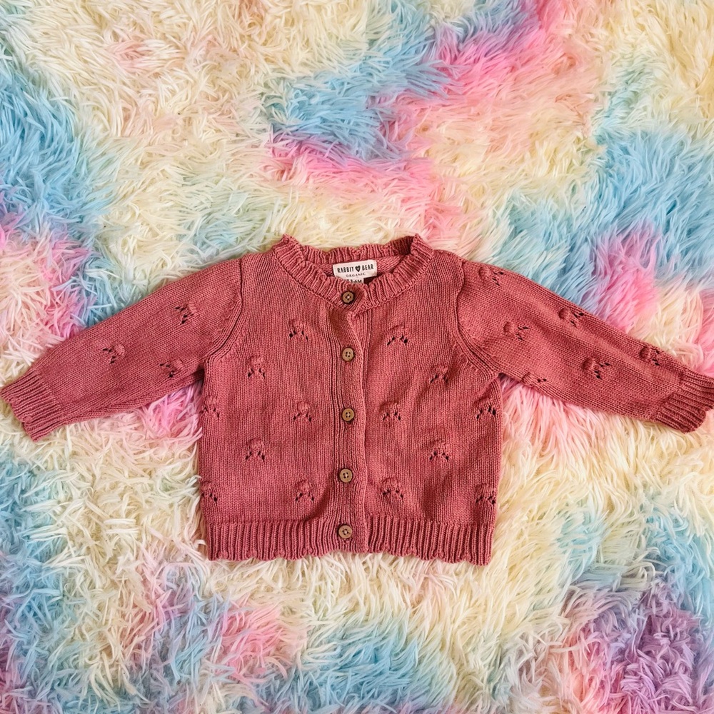 Rabbit + Bear Organics Pink Knit Baby Sweater Cardigan 3-6 months